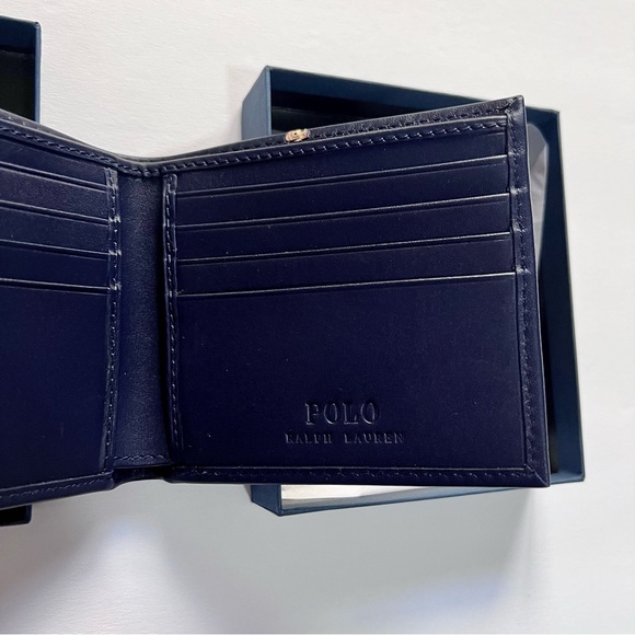 NWT Ralph Lauren Polo Bear Navy Blue Multi Bear Leather Bifold Wallet MSRP$125 - Picture 8 of 16